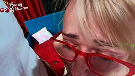 blonde babe gives sloppy deepthroat to monster cock and gets cum on face