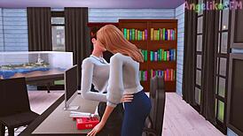 Futanari boss dominates secretary with huge dick in deep throat action!