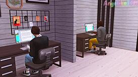 Futanari boss dominates secretary with huge dick in deep throat action!