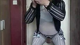 sissy crossdress swallows his own piss again