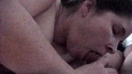 Busty Brunette's Cheeky Blowjob Ends With Cum In Mouth.