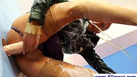 hot blond euro babe gets drenched in gloryhole facial cum!