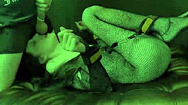 My wrists and ankles are bound together as I'm fucked doggystyle in fishnets