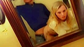 Tiny Teen Sucks Cock in Bathroom Mirror During Family Get-Together