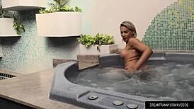 horny tranny pamela lenvisk jerks her big cock in whirlpool tub!