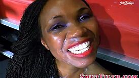 Euro ebony gets intensely bukkaked with massive cumshots