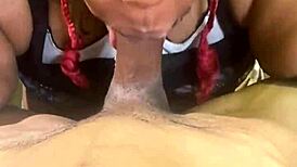 ebony bbw sucking big black cock between huge tits homemade