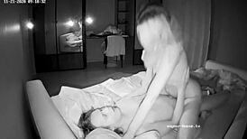Amateur European couple enjoys night vision intimacy at home