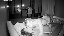 Amateur European couple enjoys night vision intimacy at home