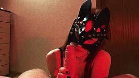 deep blowjob on valentines day, redhead in lingerie gets cumshot on face in garage.