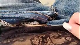 Intriguing morning solo session in jeans with soft moans