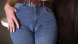 Sexy Milf Teasing Her Big Cameltoe in Tight Blue Jeans