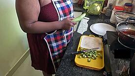 Indian Girlfriend Uses Brinjal in Kitchen Alone
