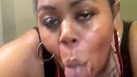 ebony bbw sucking big black cock between huge tits homemade