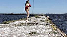 Naked Reality Show on Public Dock