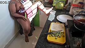 Indian Girlfriend Uses Brinjal in Kitchen Alone