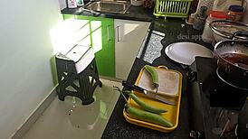 Indian Girlfriend Uses Brinjal in Kitchen Alone