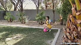 Asian Teen 18+ Ella Voneva Bends Over for Diamond Banks' Strap-On Ramming Her Pussy in Threesome