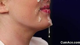 hot honey swallows jizz from facial bukkake
