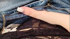 Intriguing morning solo session in jeans with soft moans