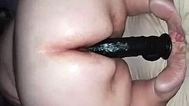 Big-Ass BBW Amateur Riding Huge Black Dildo with Intense Passion