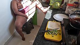 Indian Girlfriend Uses Brinjal in Kitchen Alone
