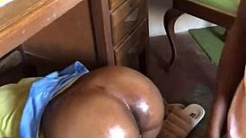 Ebony Teen 18+ Gets Nasty Creampie Under Study Room Table