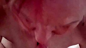 cumshot lands in Isabella's mouth during intense blowjob