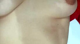 Playing with belt, spanking my tits