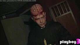 Sexy big boobs babe reveals shaved pussy