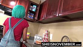 step brother convinces cute step sister msnovember to fuck in kitchen sex & head, bent over ass pov young 18+ natural tits ebony