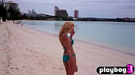 Sexy big boobs babe reveals shaved pussy