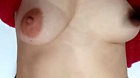 Playing with belt, spanking my tits