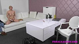 Femaleagent blonde body building beauty masturbates for sexy agent