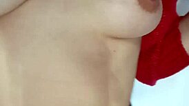 Playing with belt, spanking my tits