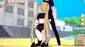 blonde gal eleanor gets standing blowjob