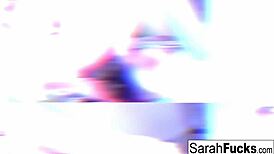 Busty babe Sarah dresses up and masturbates her pussy.