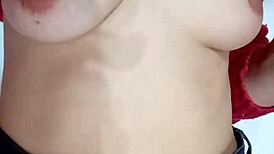 Playing with belt, spanking my tits