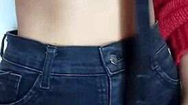 Playing with belt, spanking my tits