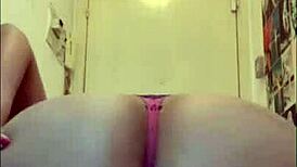 Latina brunette strips with anal plug and squirts 😏