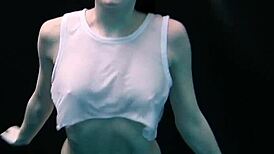 Andrejka swims naked in the pool