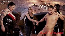 Three fierce ladies dominate with brutal ballbusting kicks