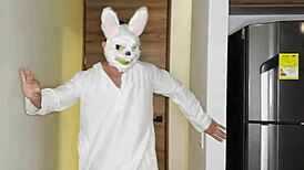 Halloween Threesome with Brunette Latina in Miniskirt