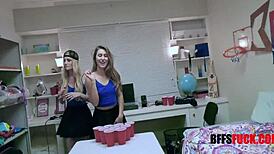 amateurs tied up in bondage bdsm cowgirl pussy fucking riding with beer pong condom