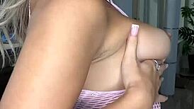 Luna luxe poses in pink fishnet lingerie