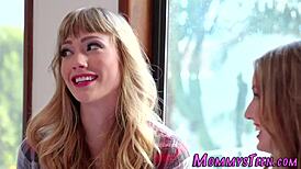 Hey, watch this horny cougar enjoy teen tongue!