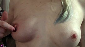 cute skinny blonde in clown costume gropes her nipples and tits