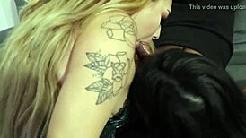 Hey, asian and latina teen 18+ milking big black dick with cum swapping fun