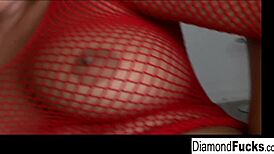 Diamond enjoys lots of anal play in her red fishnets