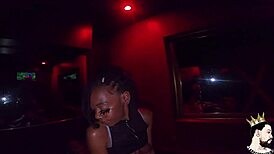 Nubian stormiana rides reverse cowgirl, her big tits bouncing in close-up.